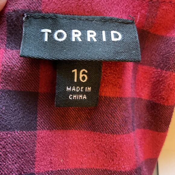 Torrid Dark Red Brushed Plaid Skater Skirt Belted Sleeveless Plus 16 - Picture 4 of 7